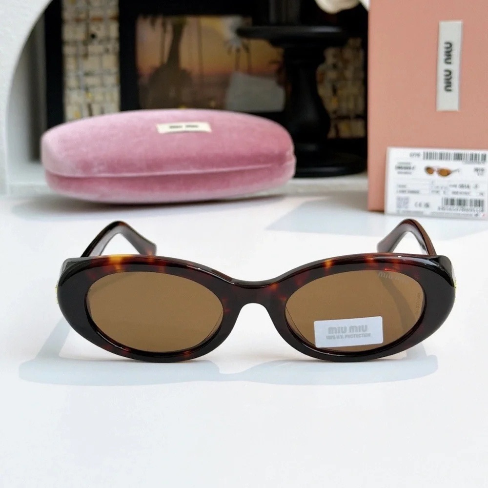Miu Miu Oval Tortoiseshell Frame Sunglasses